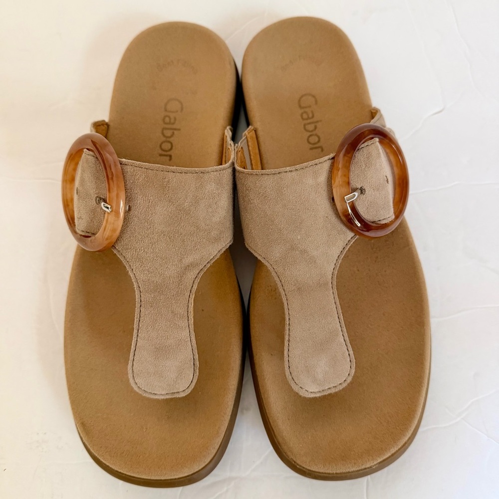 GABOR women’s casual suede thong sandal in rabbit Size 38 (US 7.5) Boho - Picture 2 of 9